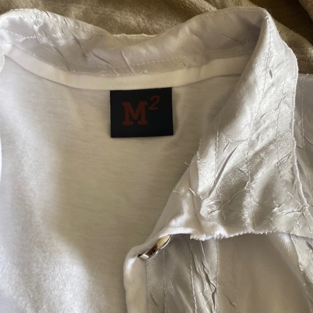 Top white with gray/silver like sateen